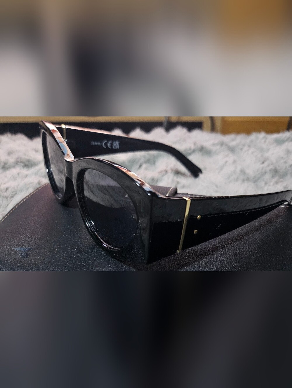 & Other Stories Uk Designer Women's Oversized Black Sunglasses with Gold Accent